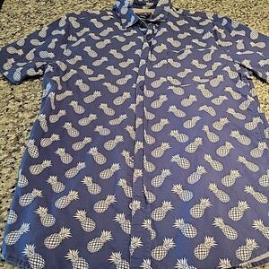Alpha Beta Hawaiian Pineapple Print Shirt S Small Blue